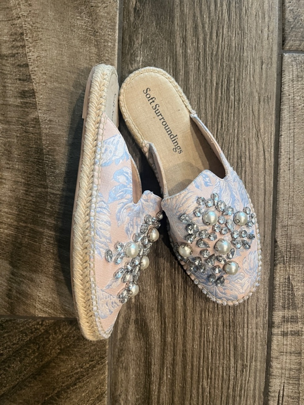 Soft Surroundings Pastel Pink & Light Blue Beaded Slide Mules